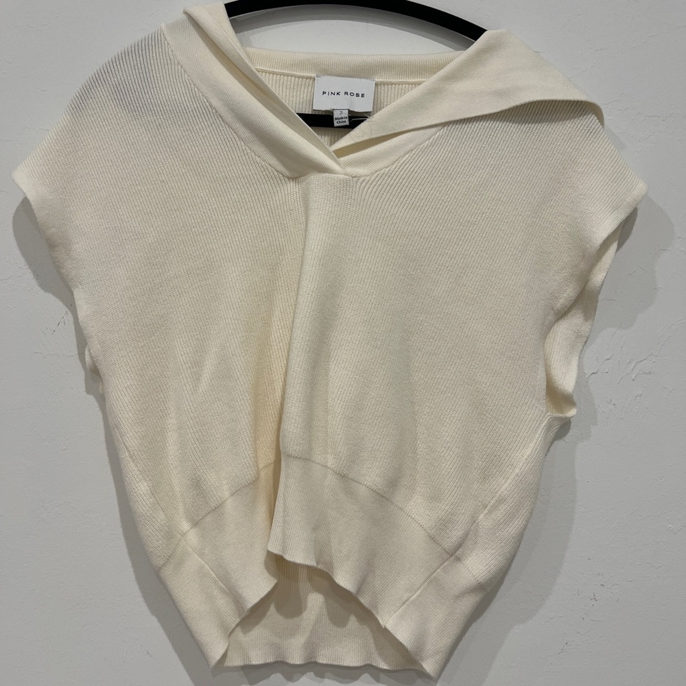 Pink Rose Ivory Knit Sleeveless Top
